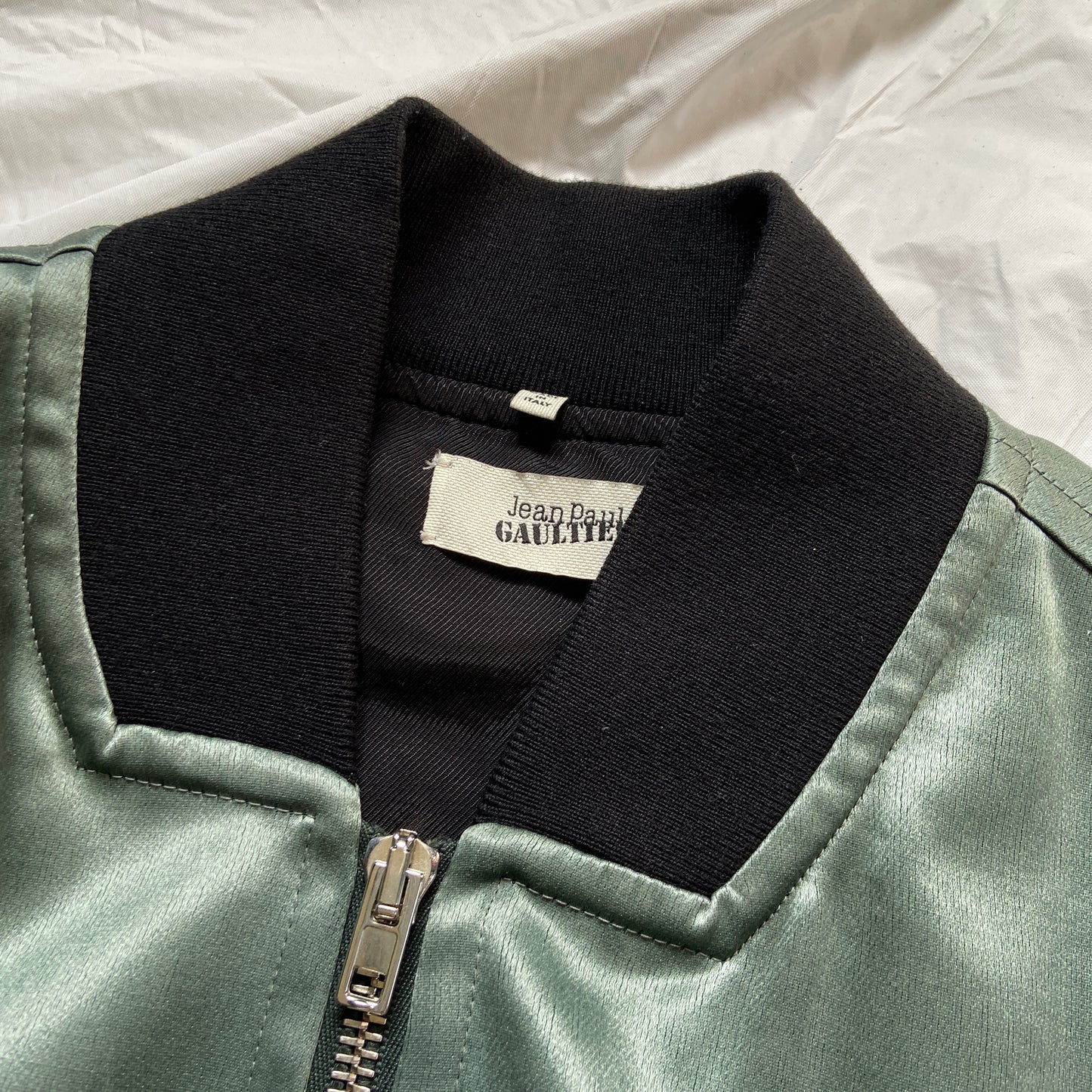 Jean Paul Gaultier fw14 green silk cropped bomber 44