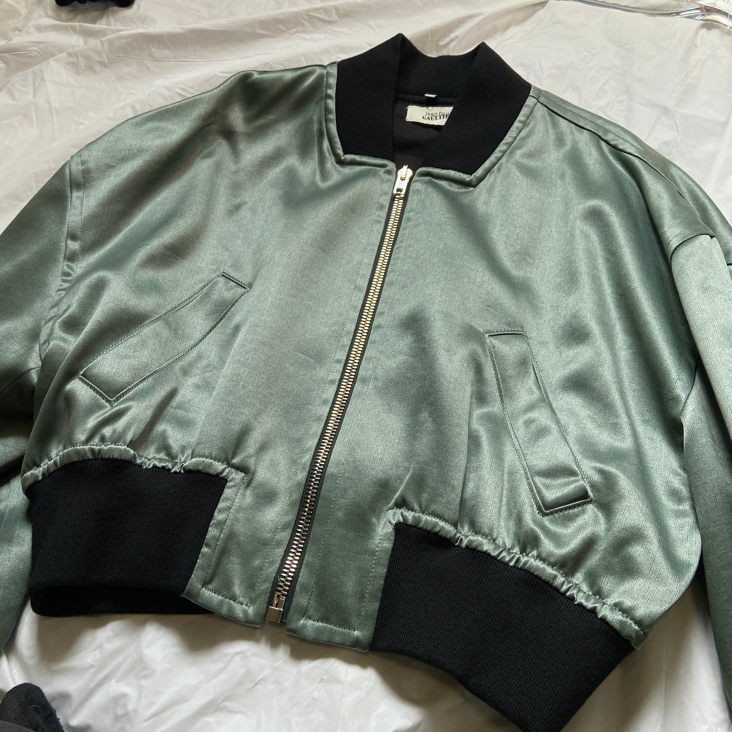 Jean Paul Gaultier fw14 green silk cropped bomber 44