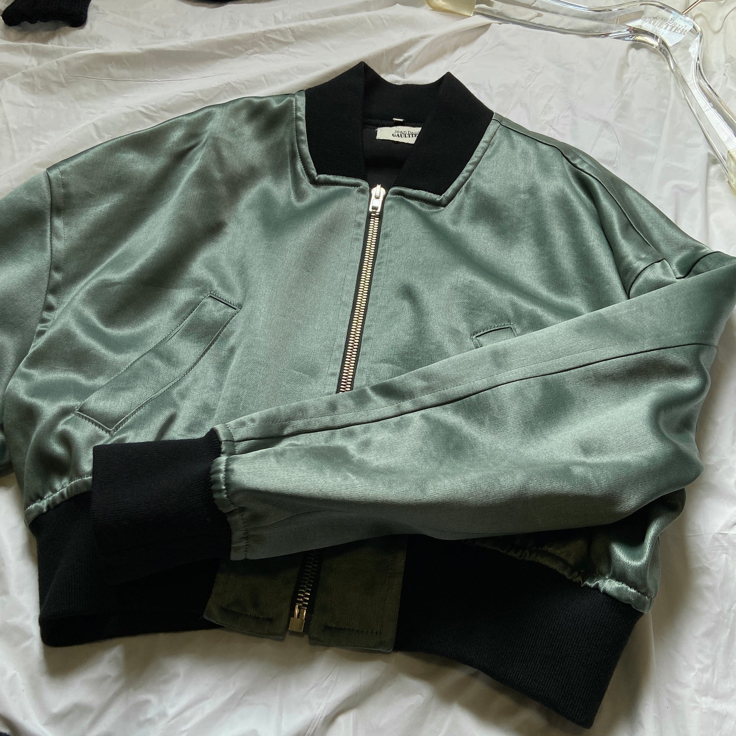 Jean Paul Gaultier fw14 green silk cropped bomber 44