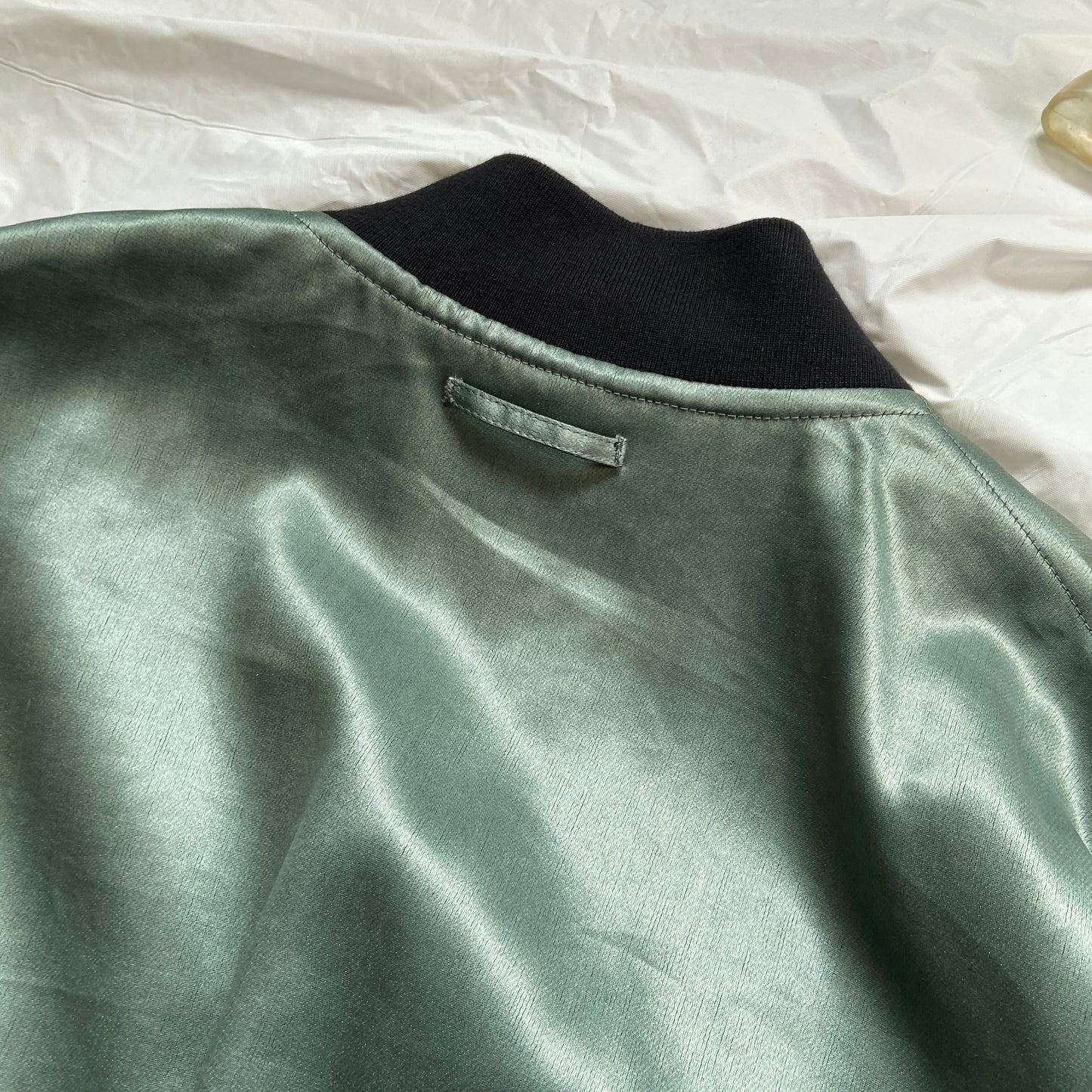 Jean Paul Gaultier fw14 green silk cropped bomber 44