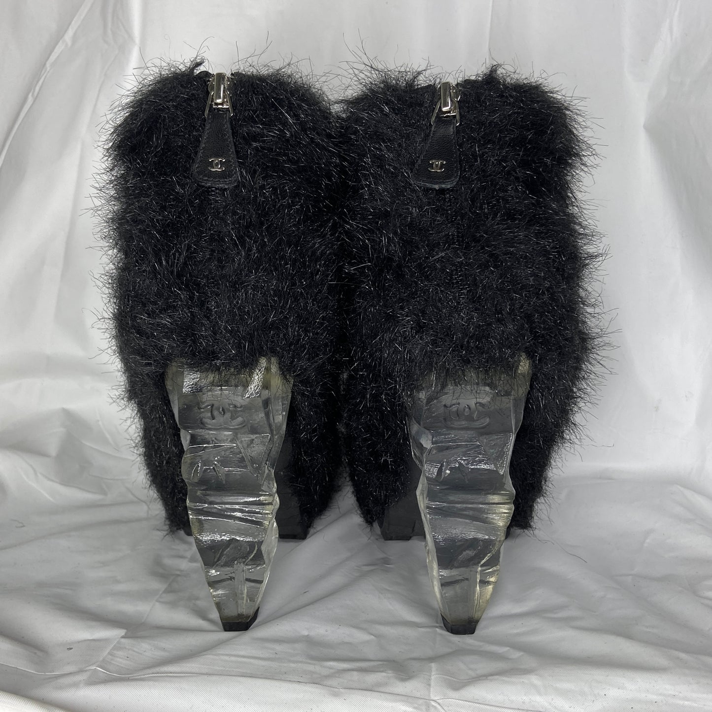 Chanel aw10 Karl black yeti ankle shooties with ice cap heels boots 39.5