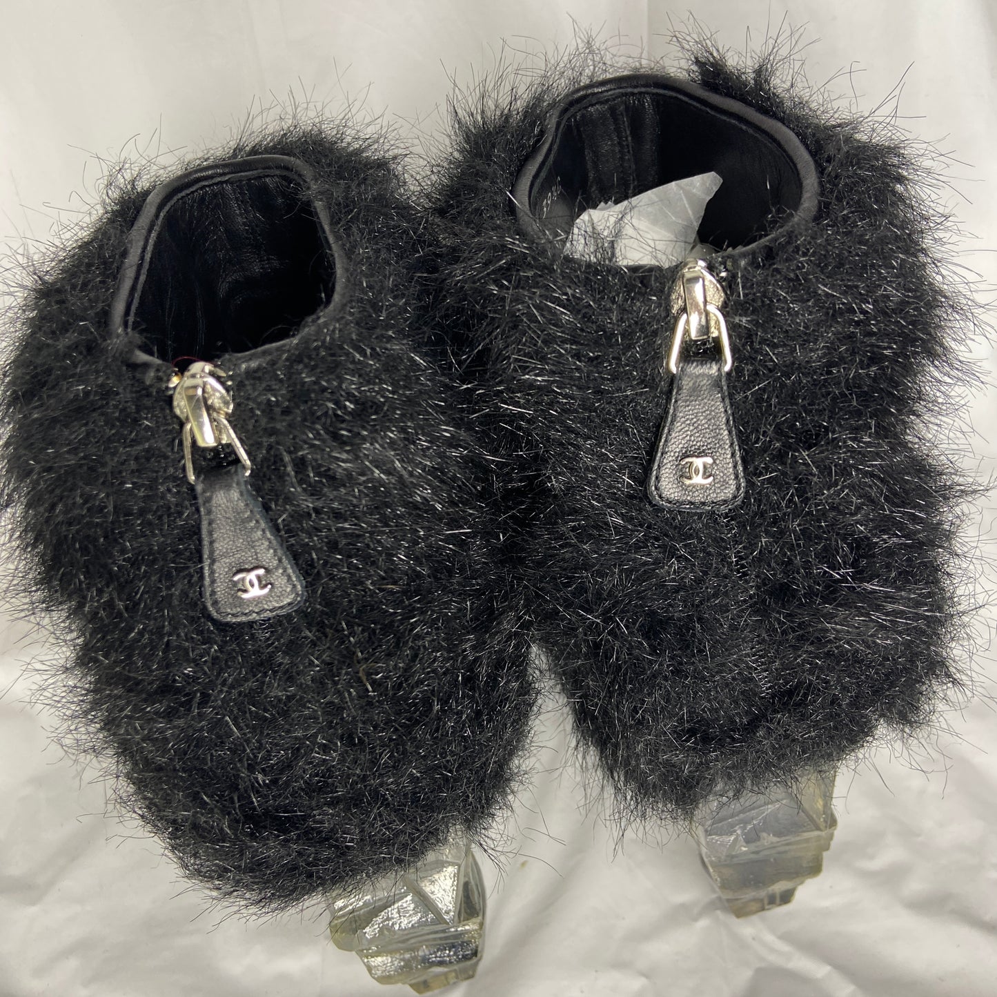 Chanel aw10 Karl black yeti ankle shooties with ice cap heels boots 39.5