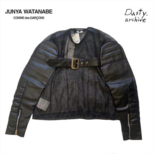 Junya Watanabe fw20 black mesh top with leather sleeves S