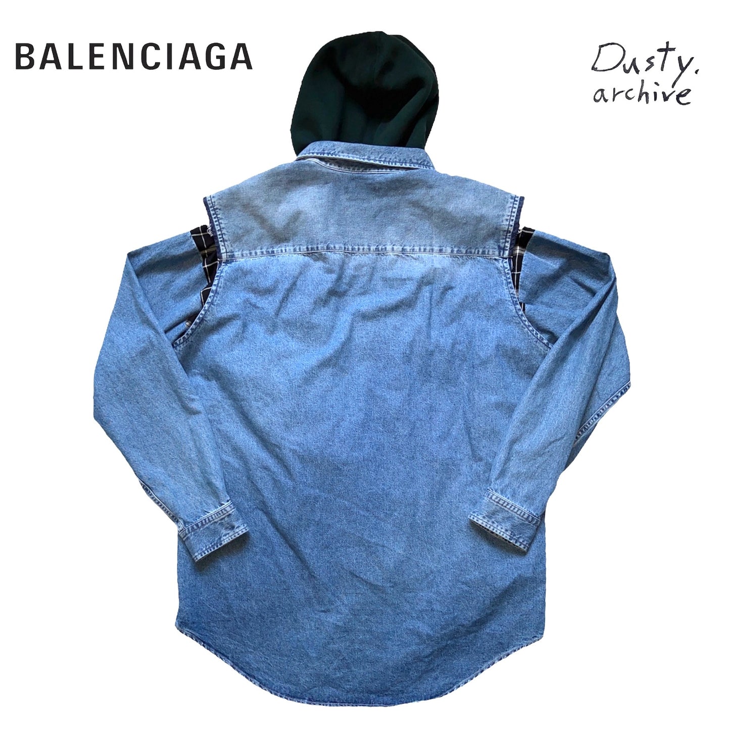 Balenciaga twinset denim plaid shirt mix with hood L
