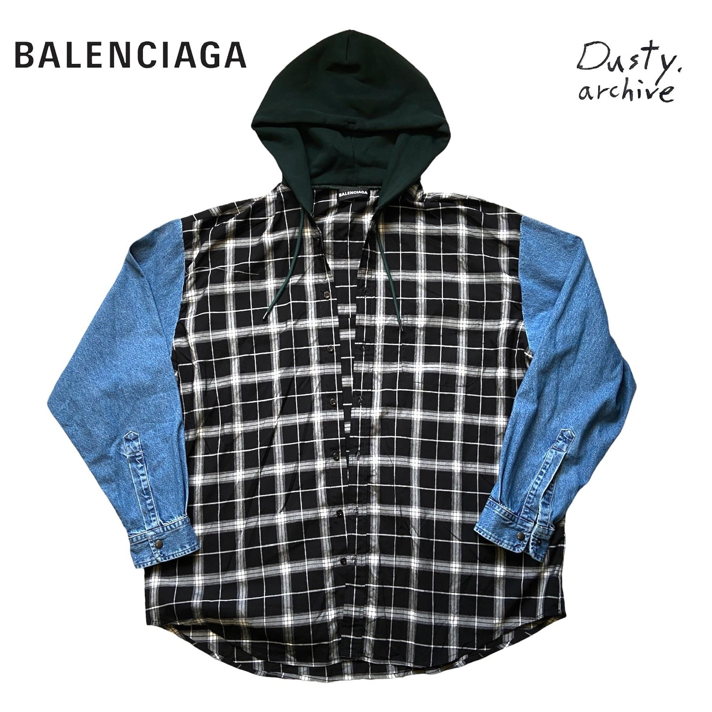 Balenciaga twinset denim plaid shirt mix with hood L
