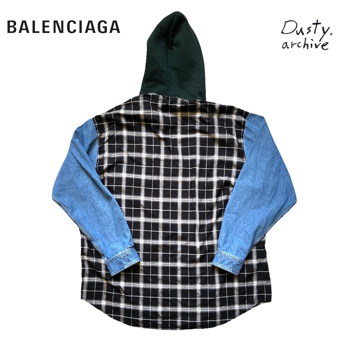 Balenciaga twinset denim plaid shirt mix with hood L