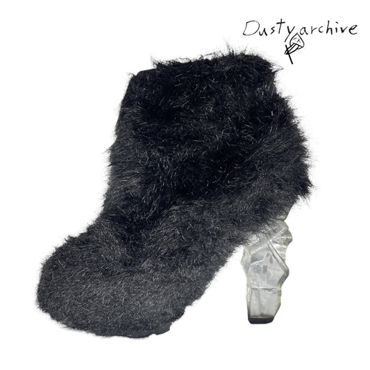 Chanel aw10 Karl black yeti ankle shooties with ice cap heels boots 39.5