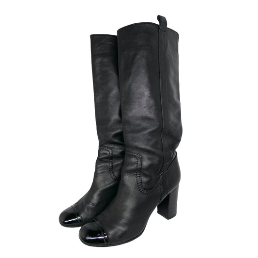 Chanel calf leather knee high heel boots 39
