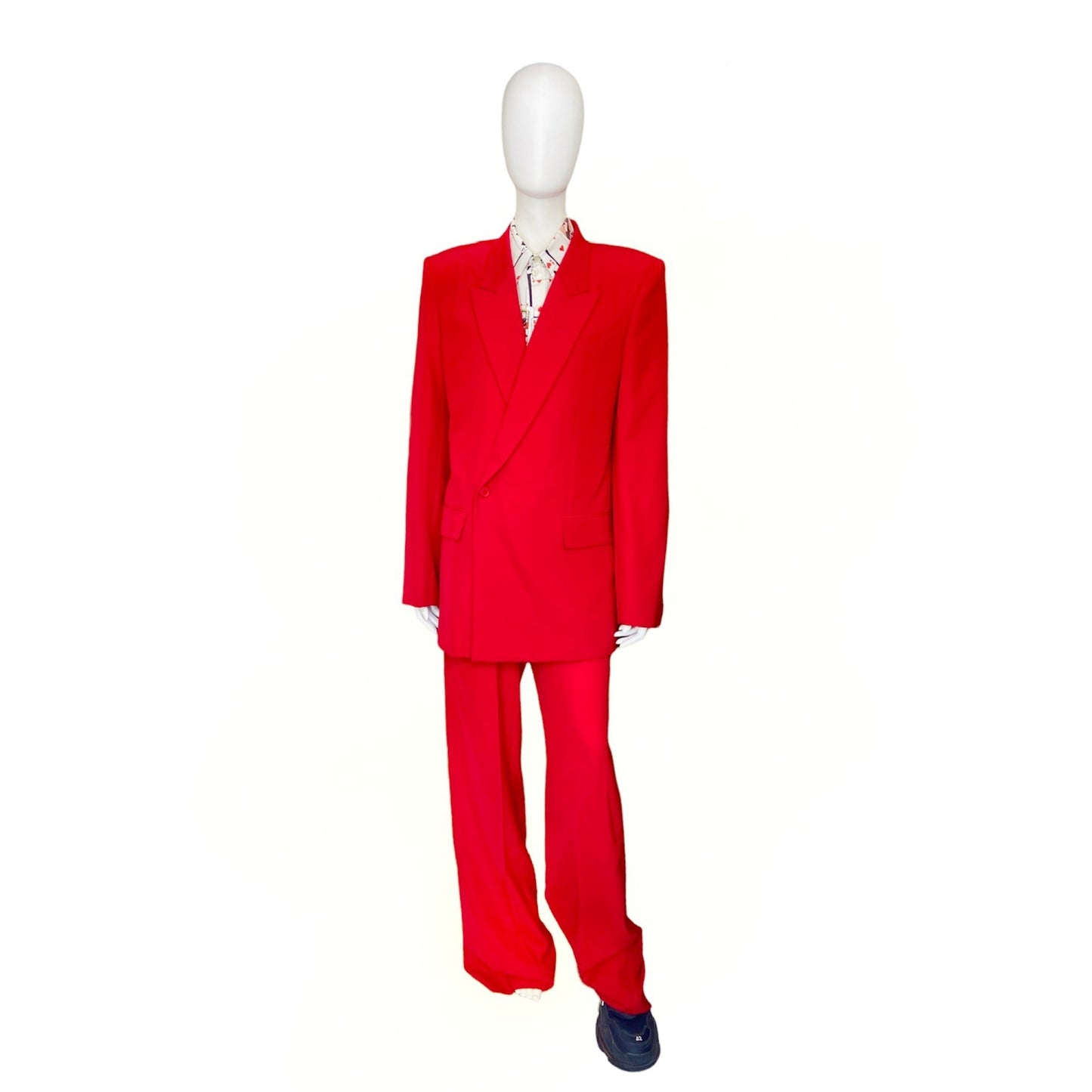 Balenciaga Bwnt ss19 runway set red 80s boxy shoulder blazer pants suit set 44