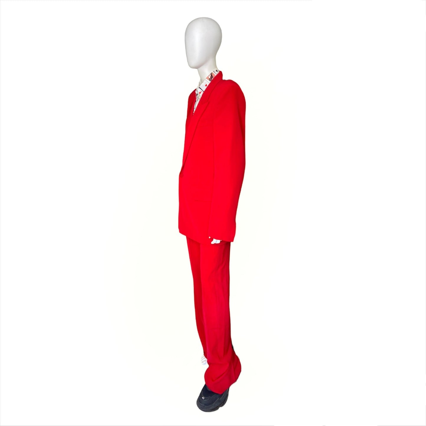 Balenciaga Bwnt ss19 runway set red 80s boxy shoulder blazer pants suit set 44