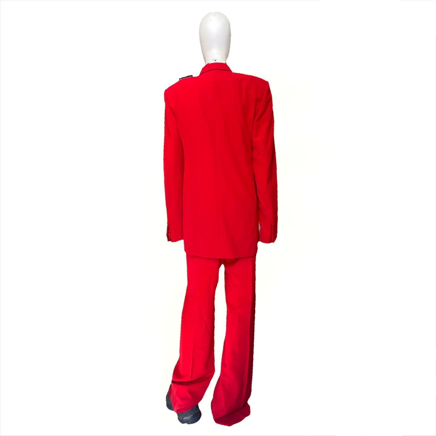 Balenciaga Bwnt ss19 runway set red 80s boxy shoulder blazer pants suit set 44