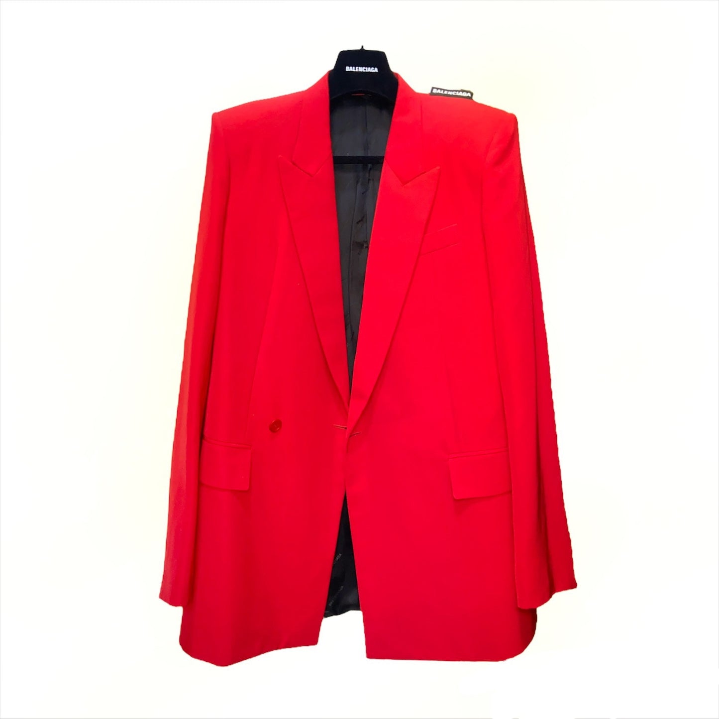 Balenciaga Bwnt ss19 runway set red 80s boxy shoulder blazer pants suit set 44