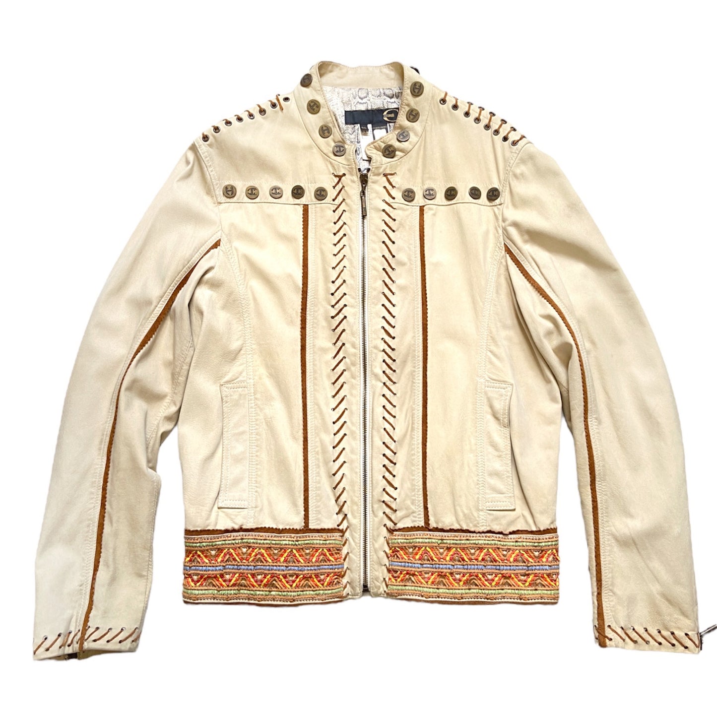 Roberto Cavalli lambskin indian tribal embossed leather jacket 50