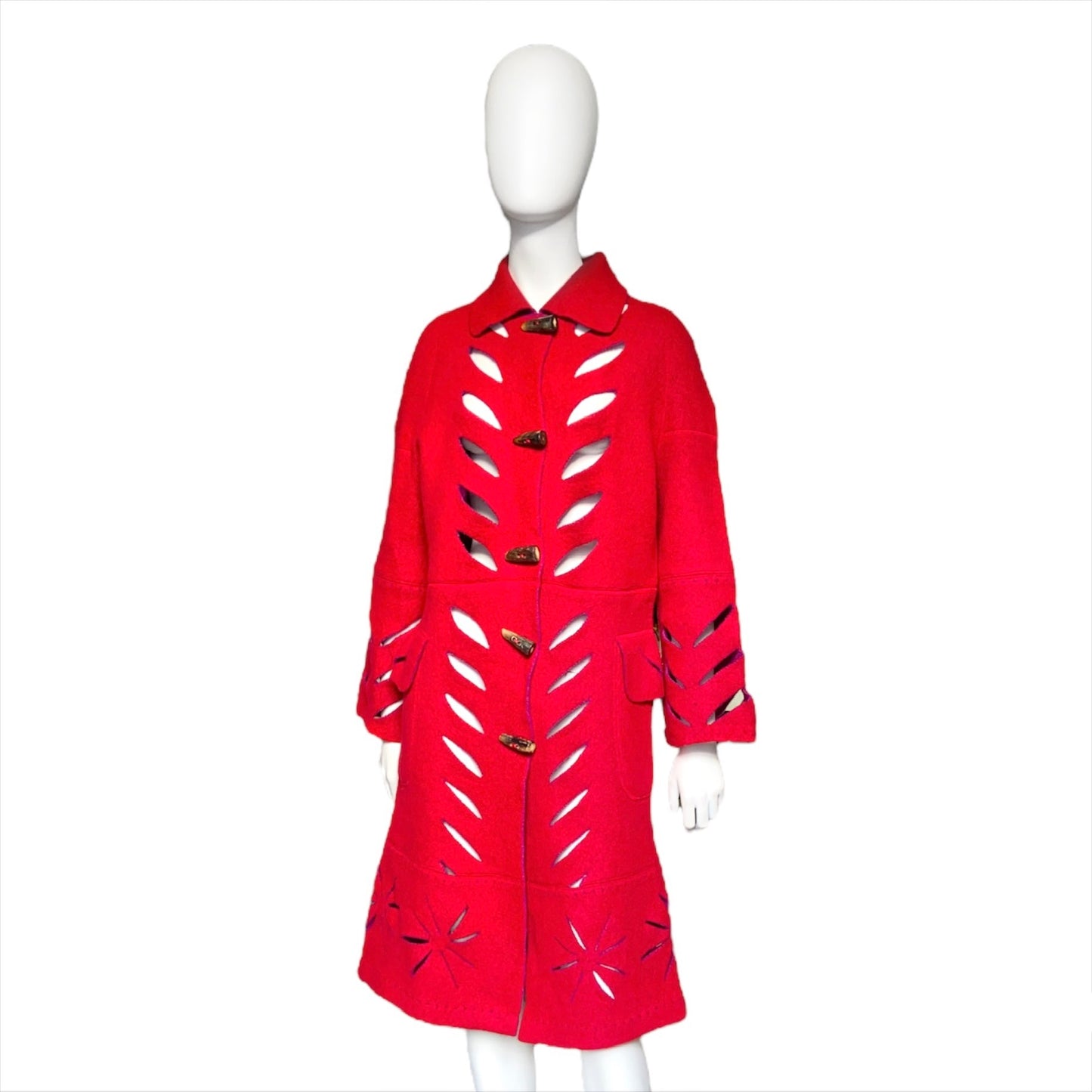 Dior fw02 Galliano runway long red cut out wool duffle coat with scarf S