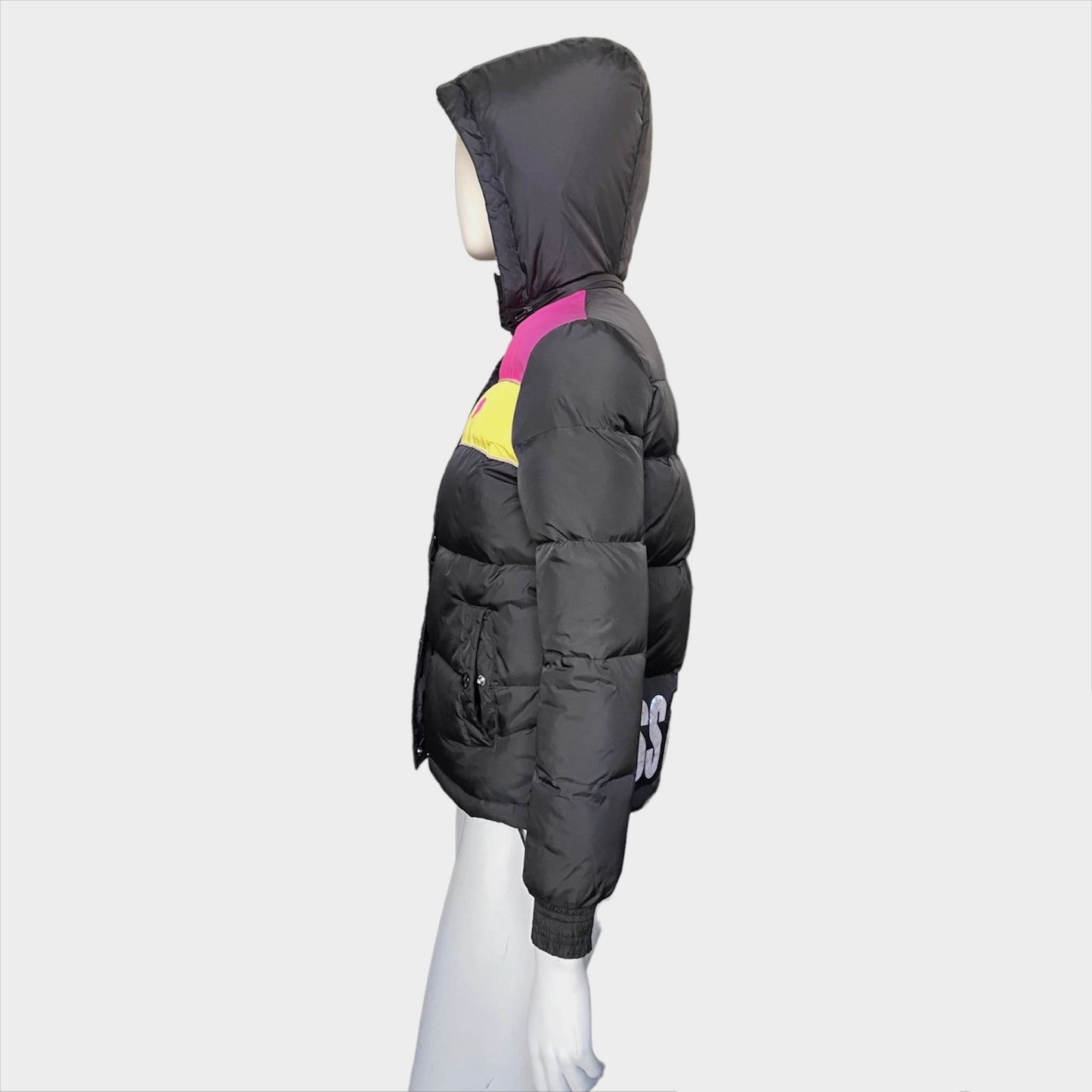 W< "KISS THE FUTURE" goose down puffer jacket with hood M
