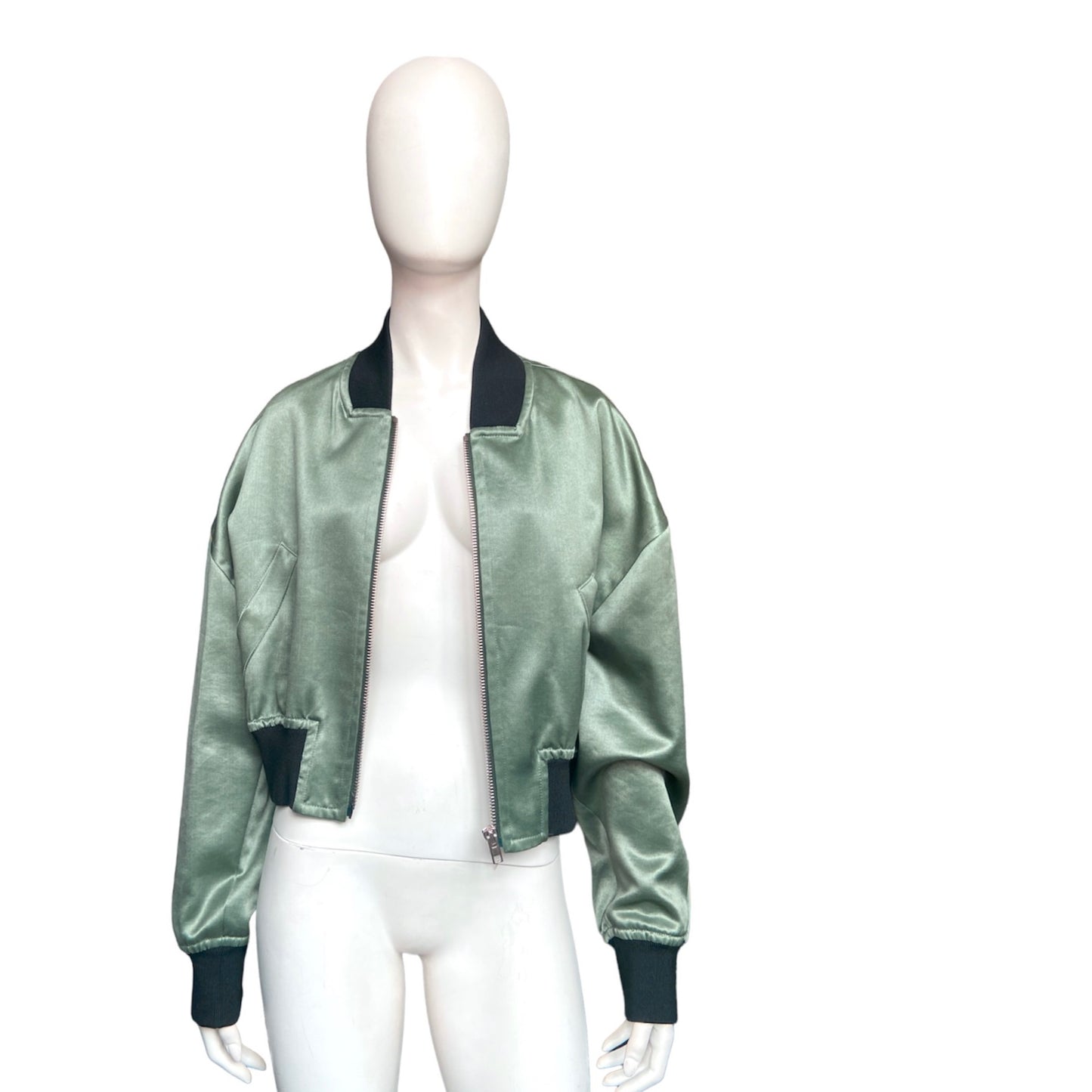 Jean Paul Gaultier fw14 green silk cropped bomber 44