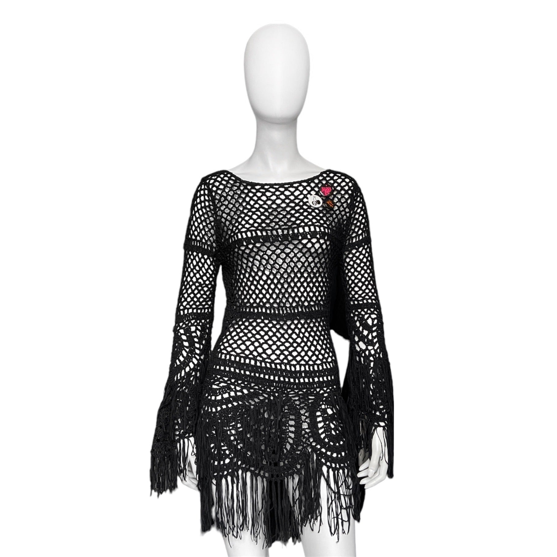 Hysteric glamour punk fringe open knit net dress with pins – Dusty