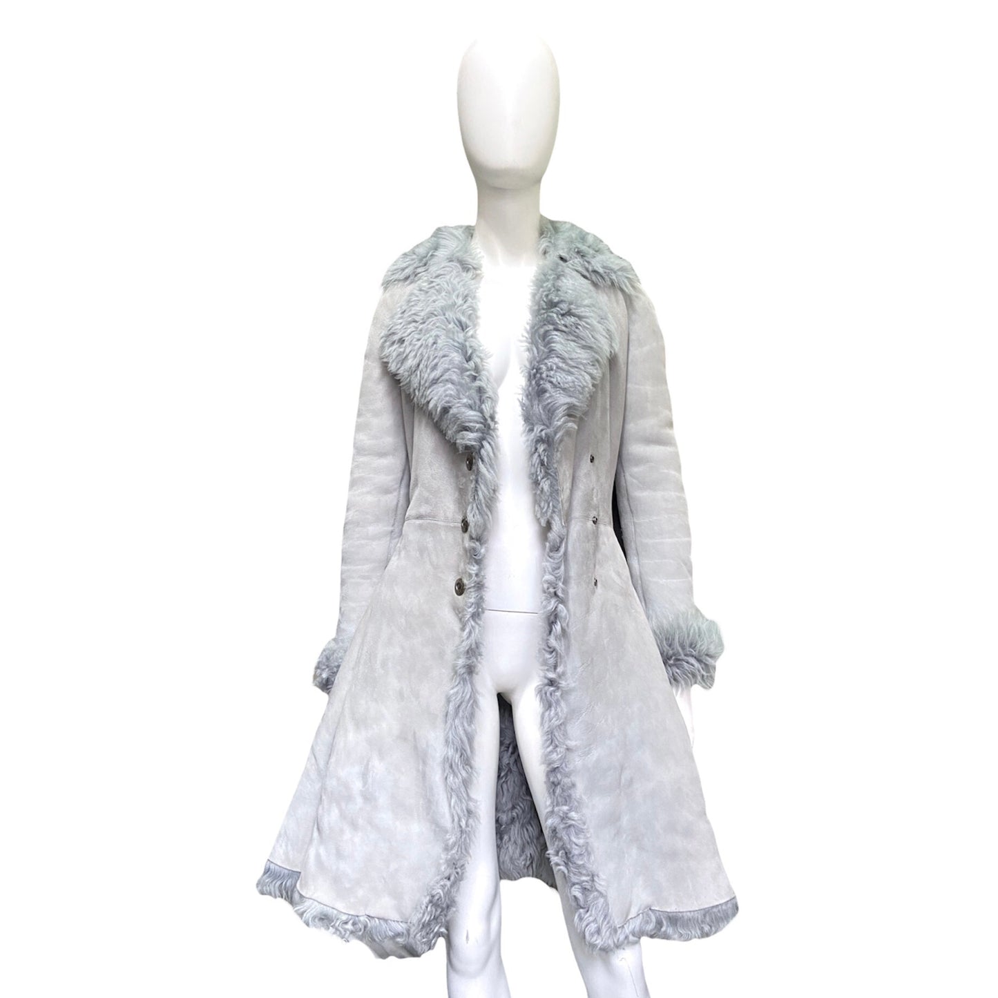 Alaïa mint blue shearling fur trimlambskin coat jacket