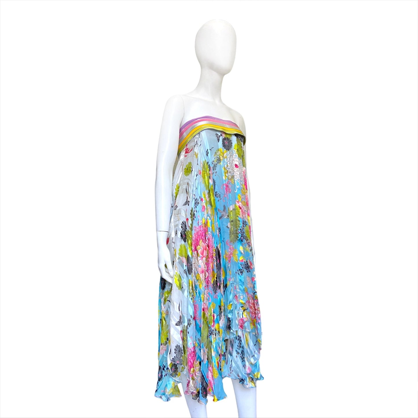 Jean Paul Gaultier Spring 2013 Boy George Kimono Pleated Silk Floral Skirt Strapless Dress