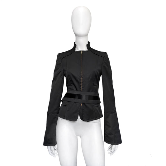 Gucci Tom Ford 2004 fall black leather belt jacket flared sleeves