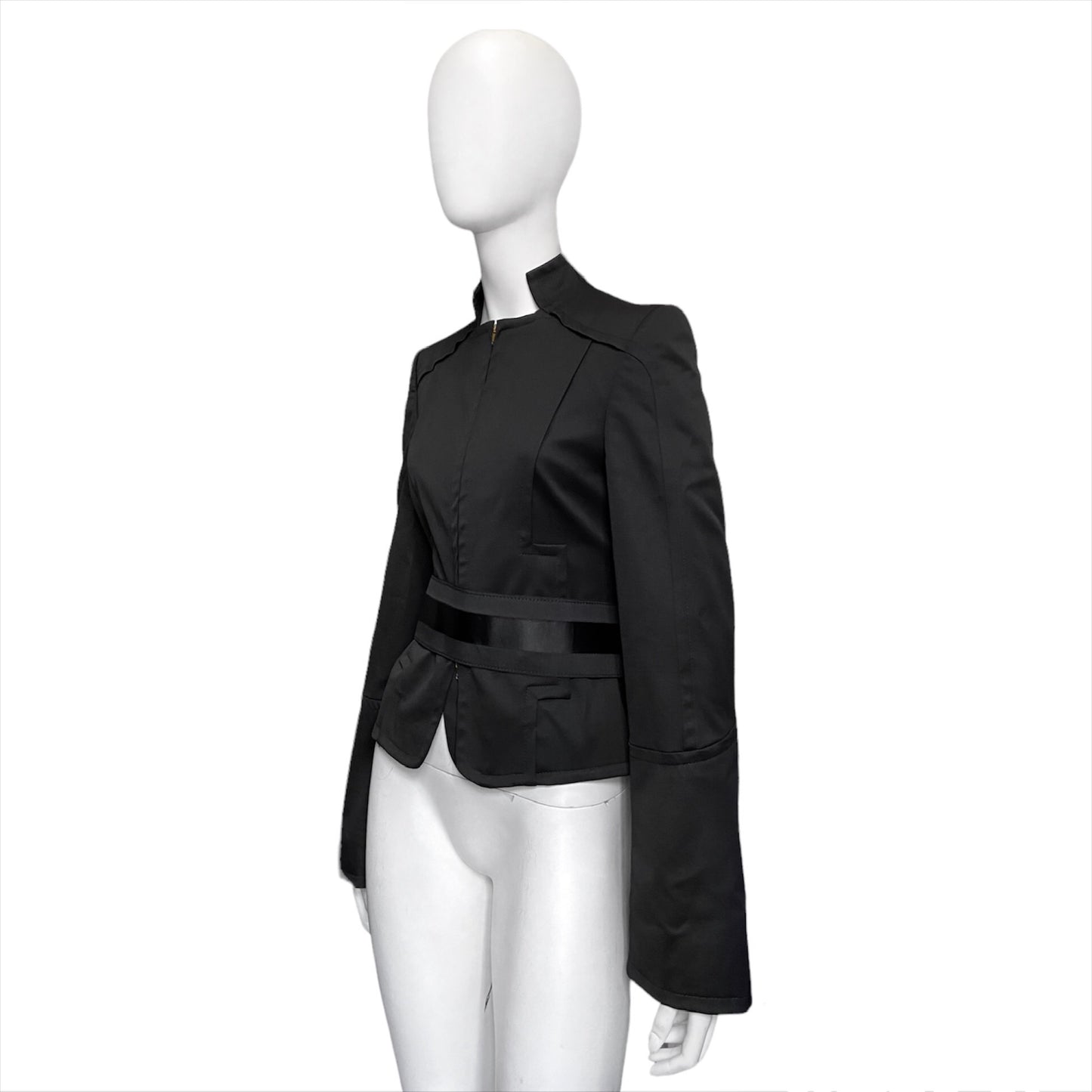 Gucci Tom Ford 2004 fall black leather belt jacket flared sleeves