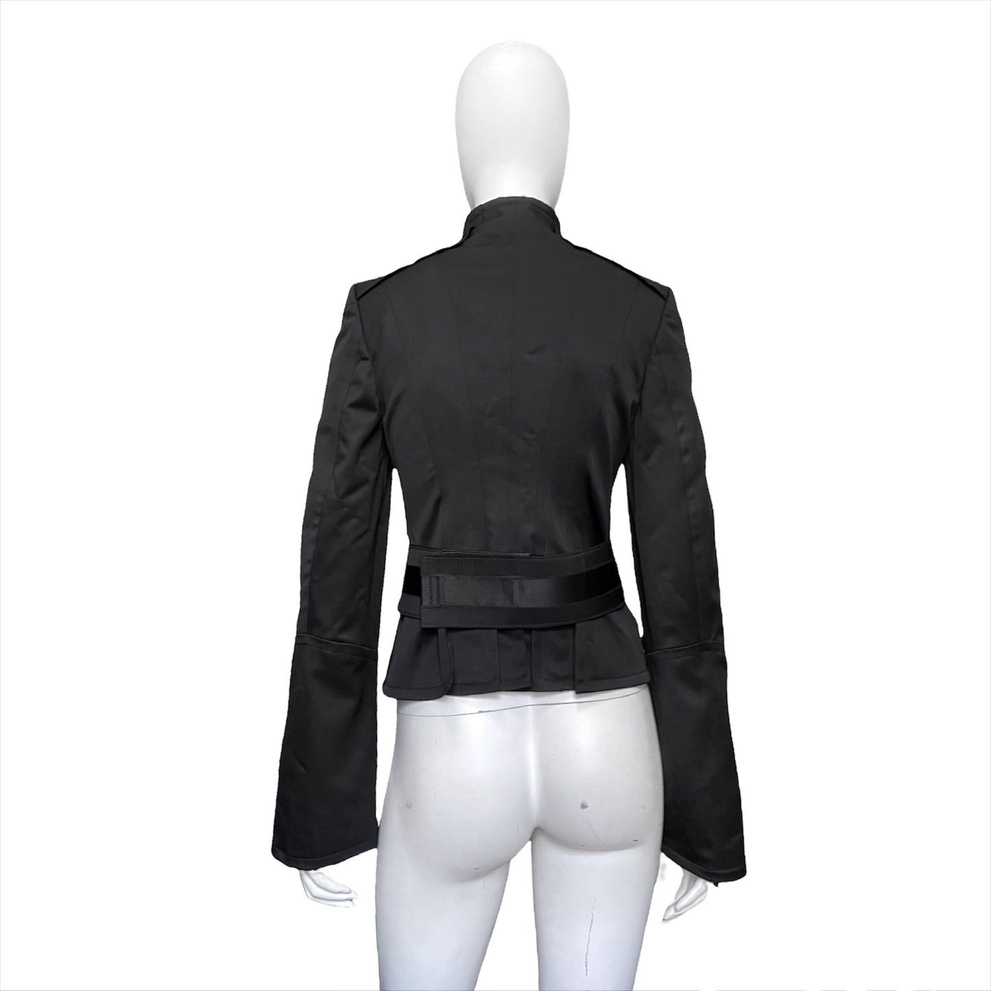 Gucci Tom Ford 2004 fall black leather belt jacket flared sleeves