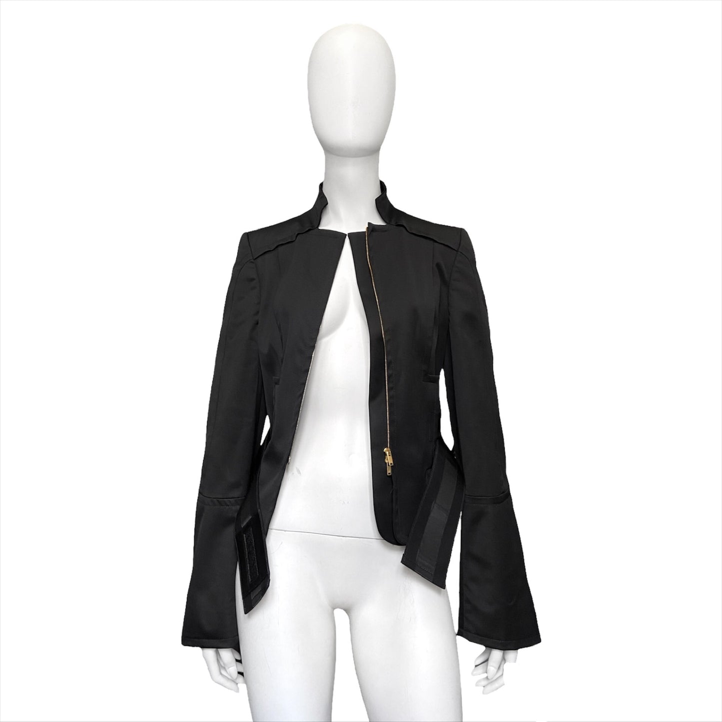 Gucci Tom Ford 2004 fall black leather belt jacket flared sleeves