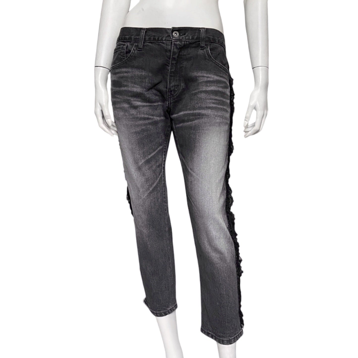 Junya watanabe black trompe l'oeil clawmark sequins lace jeans M