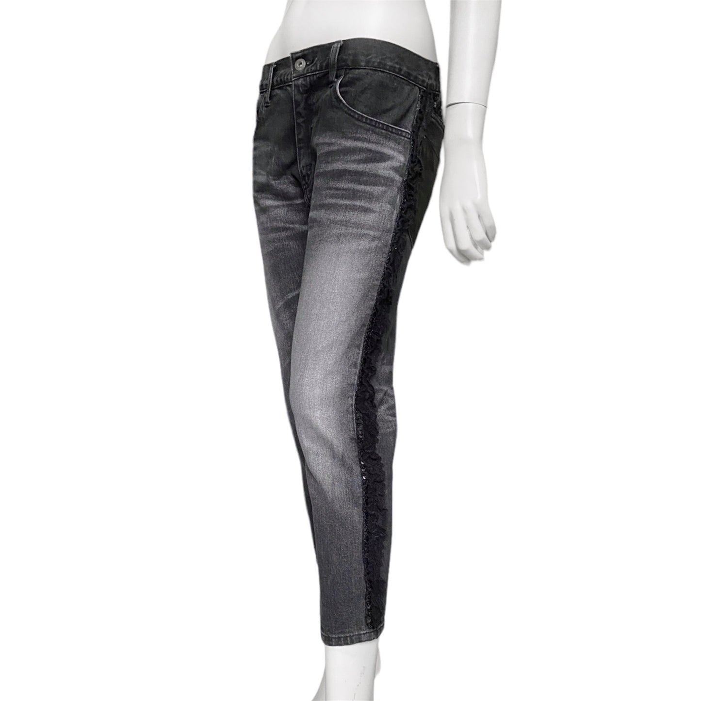 Junya watanabe black trompe l'oeil clawmark sequins lace jeans M