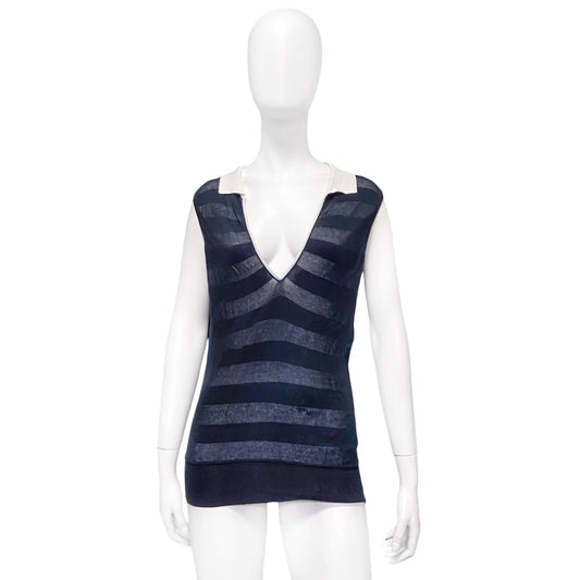 CHANEL 2010 p37 navy/white logo knit vest 38