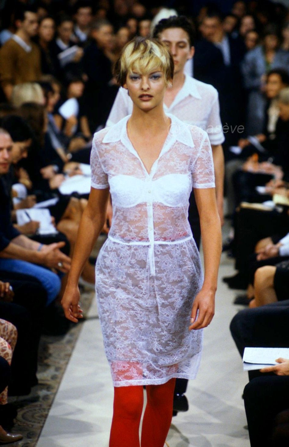 Helmut Lang spring 1996 floral knit one shoulder top M