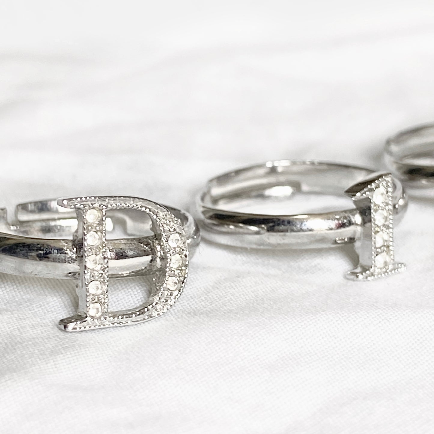 Dior Fall 2003 John Galliano Spell Out Crystal  Silver Rings Set