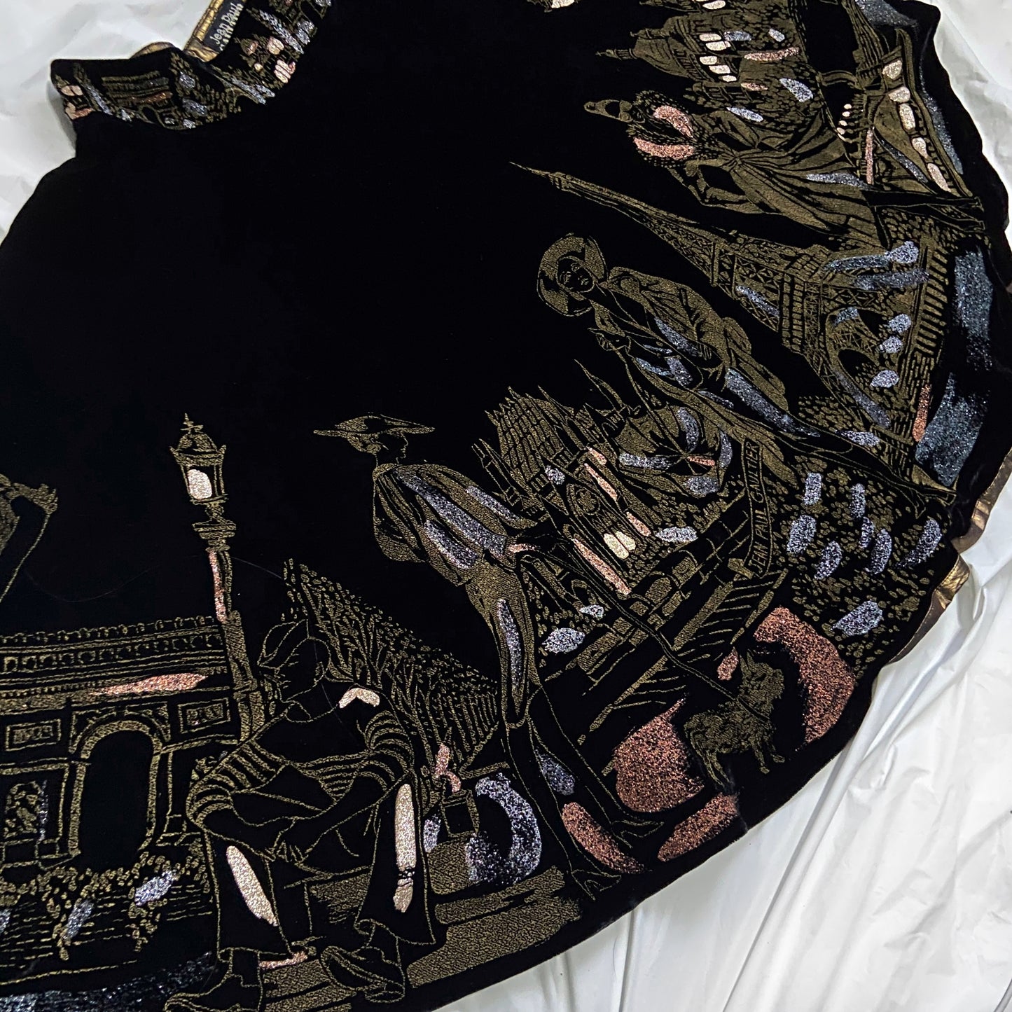 Jean Paul Gaultier Paris Black Gold Embroidered Skirt 42