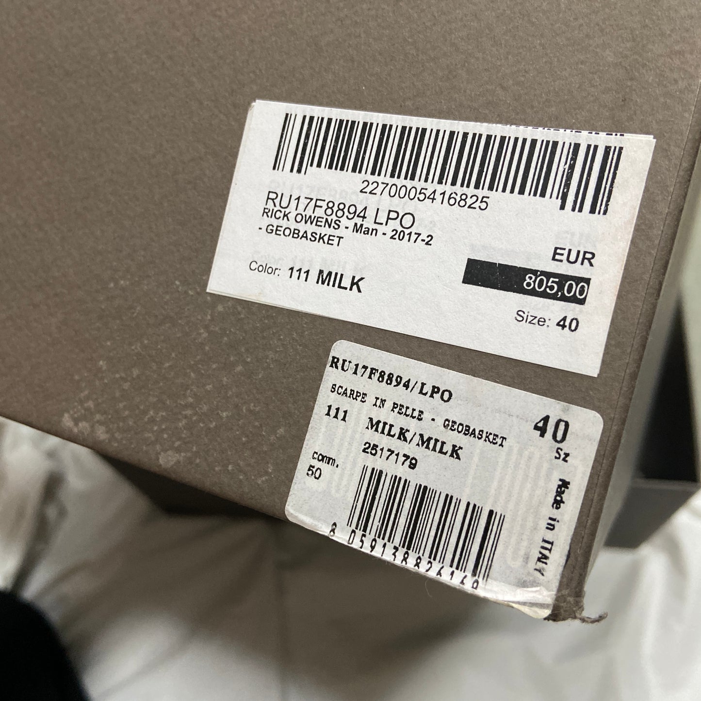 Rick owens milk white geobasket 40