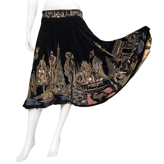 Jean Paul Gaultier Paris Black Gold Embroidered Skirt 42