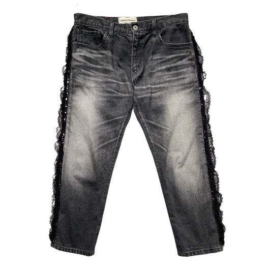 Junya watanabe black trompe l'oeil clawmark sequins lace jeans M