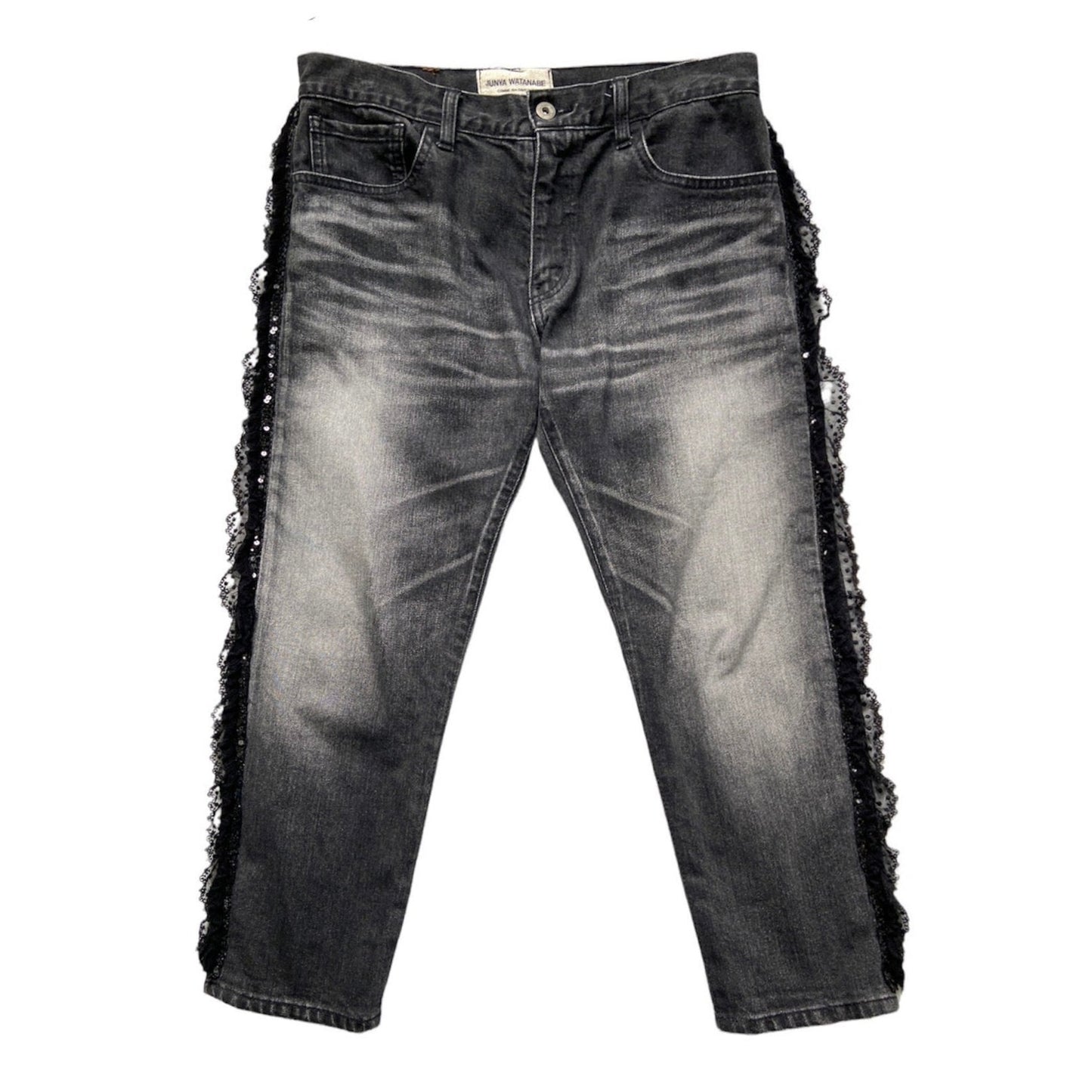 Junya watanabe black trompe l'oeil clawmark sequins lace jeans M