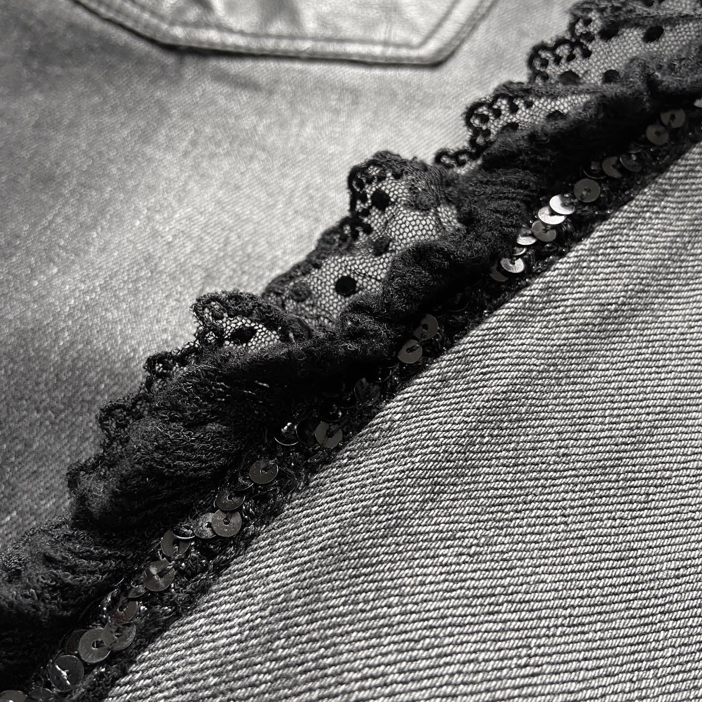 Junya watanabe black trompe l'oeil clawmark sequins lace jeans M