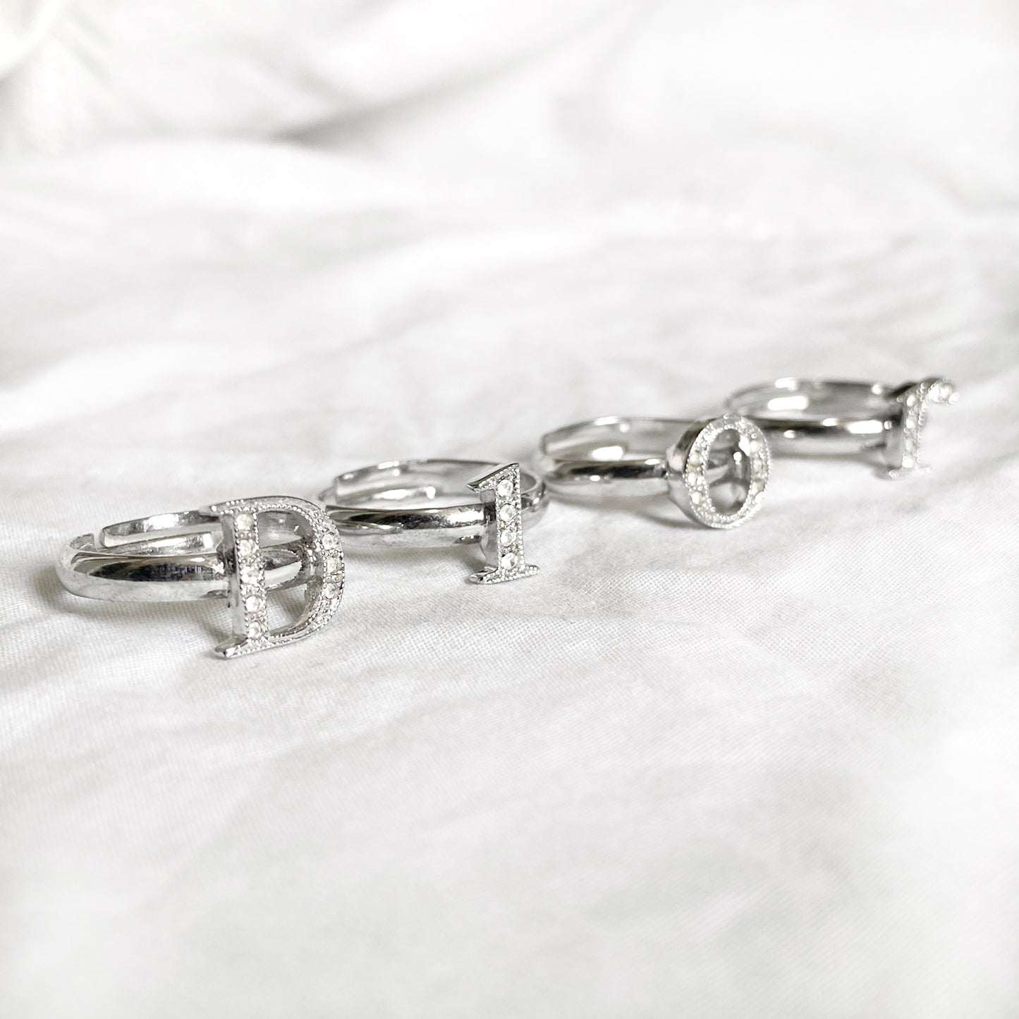 Dior Fall 2003 John Galliano Spell Out Crystal  Silver Rings Set