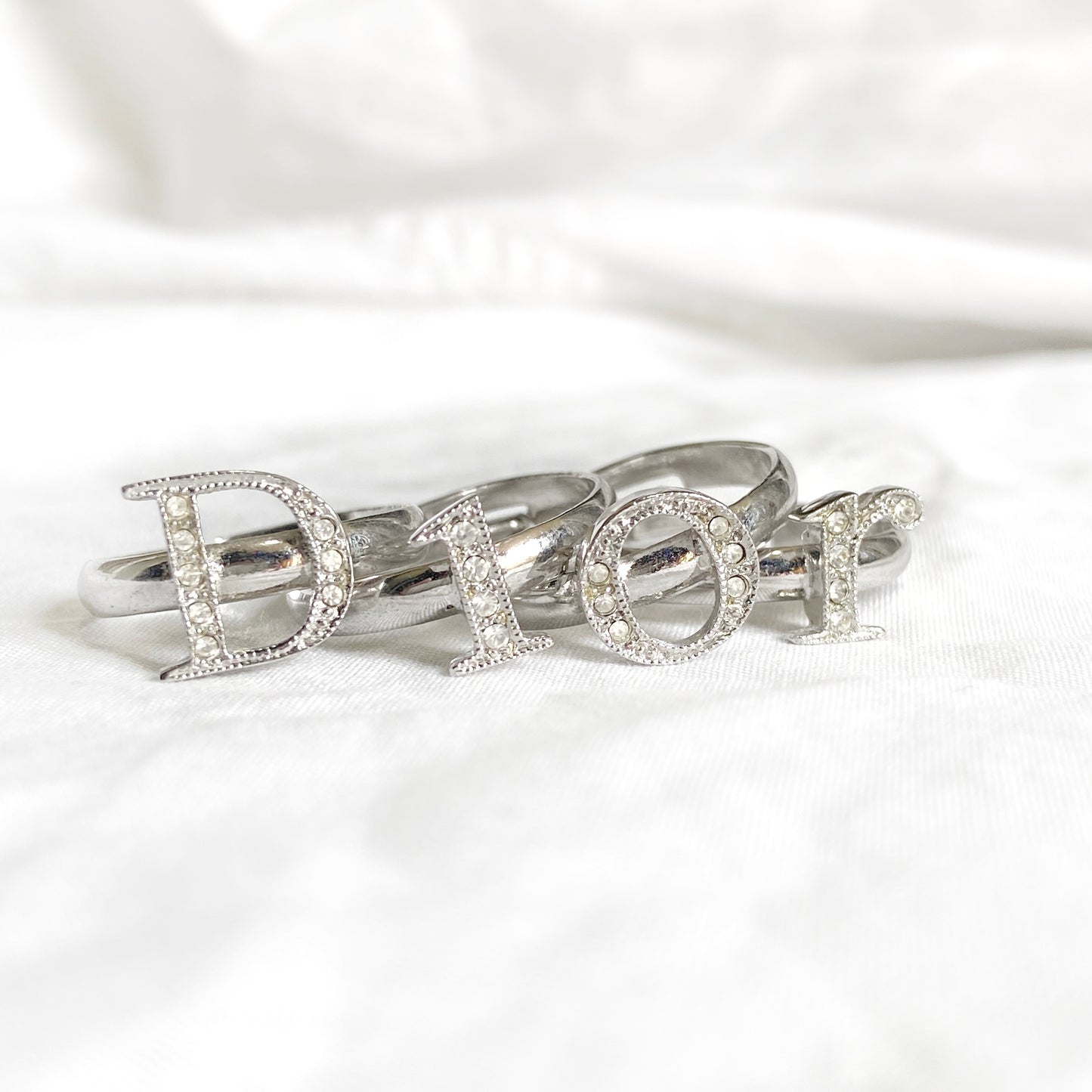 Dior Fall 2003 John Galliano Spell Out Crystal  Silver Rings Set