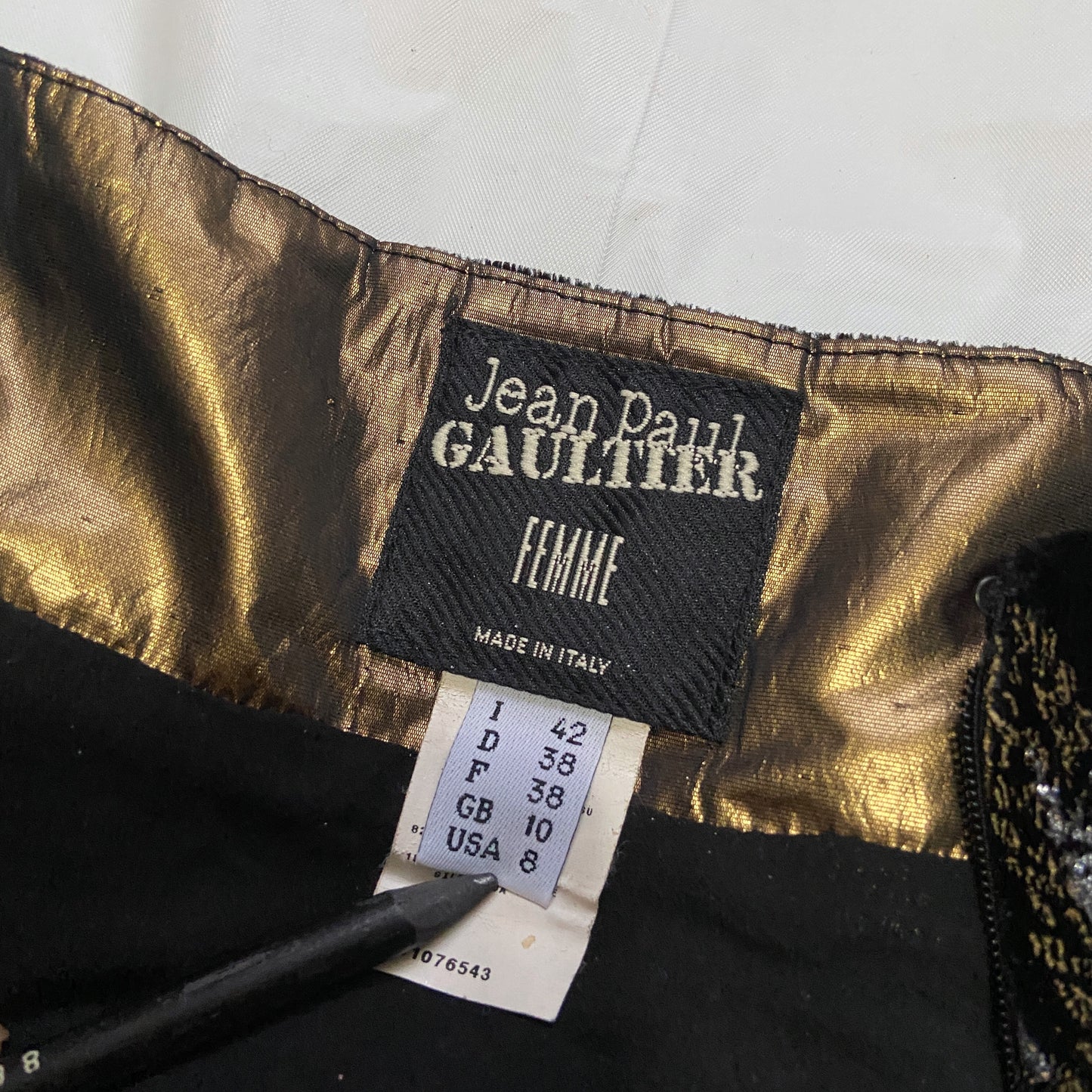 Jean Paul Gaultier Paris Black Gold Embroidered Skirt 42