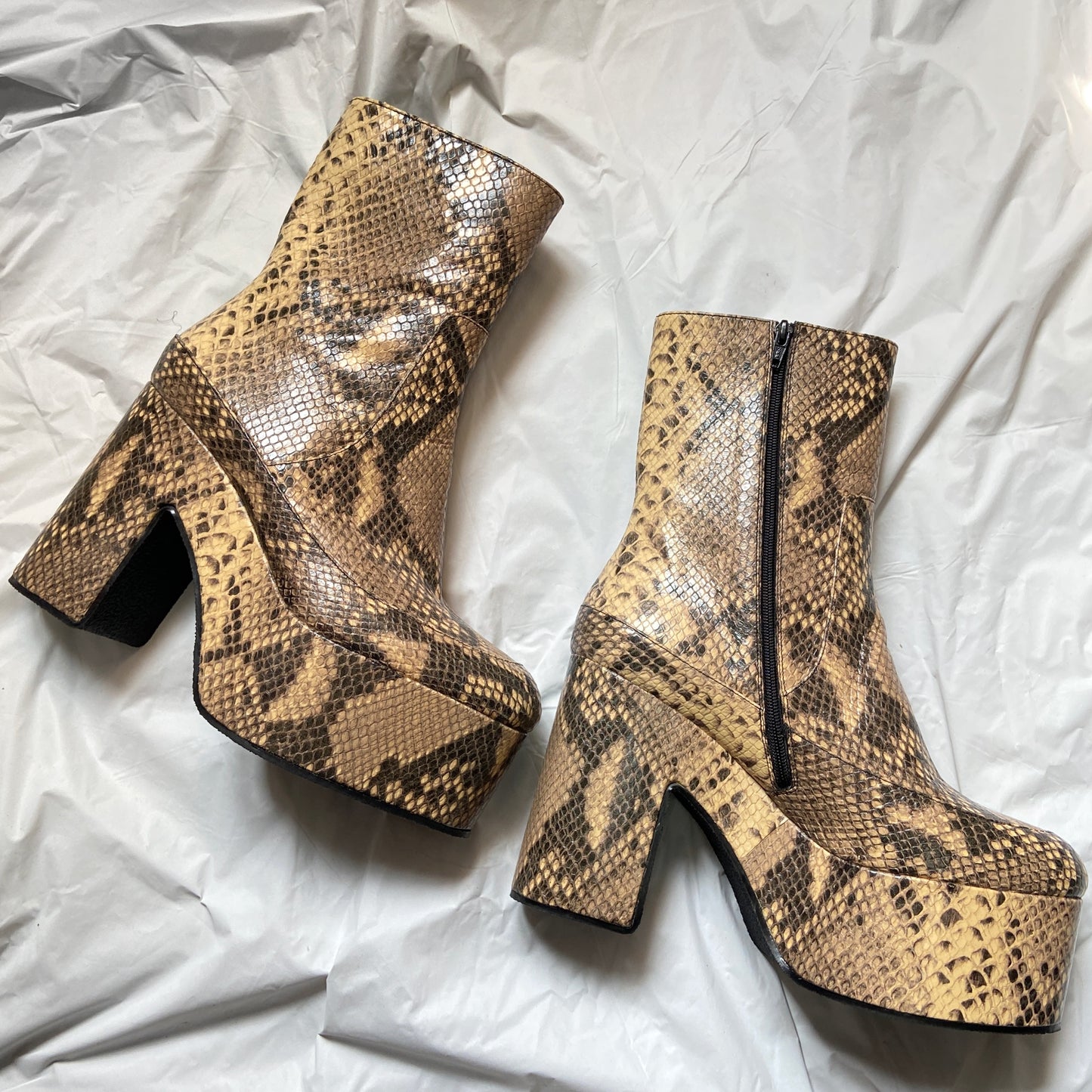 Dries Van Noten python texture calfskin platform boots 39