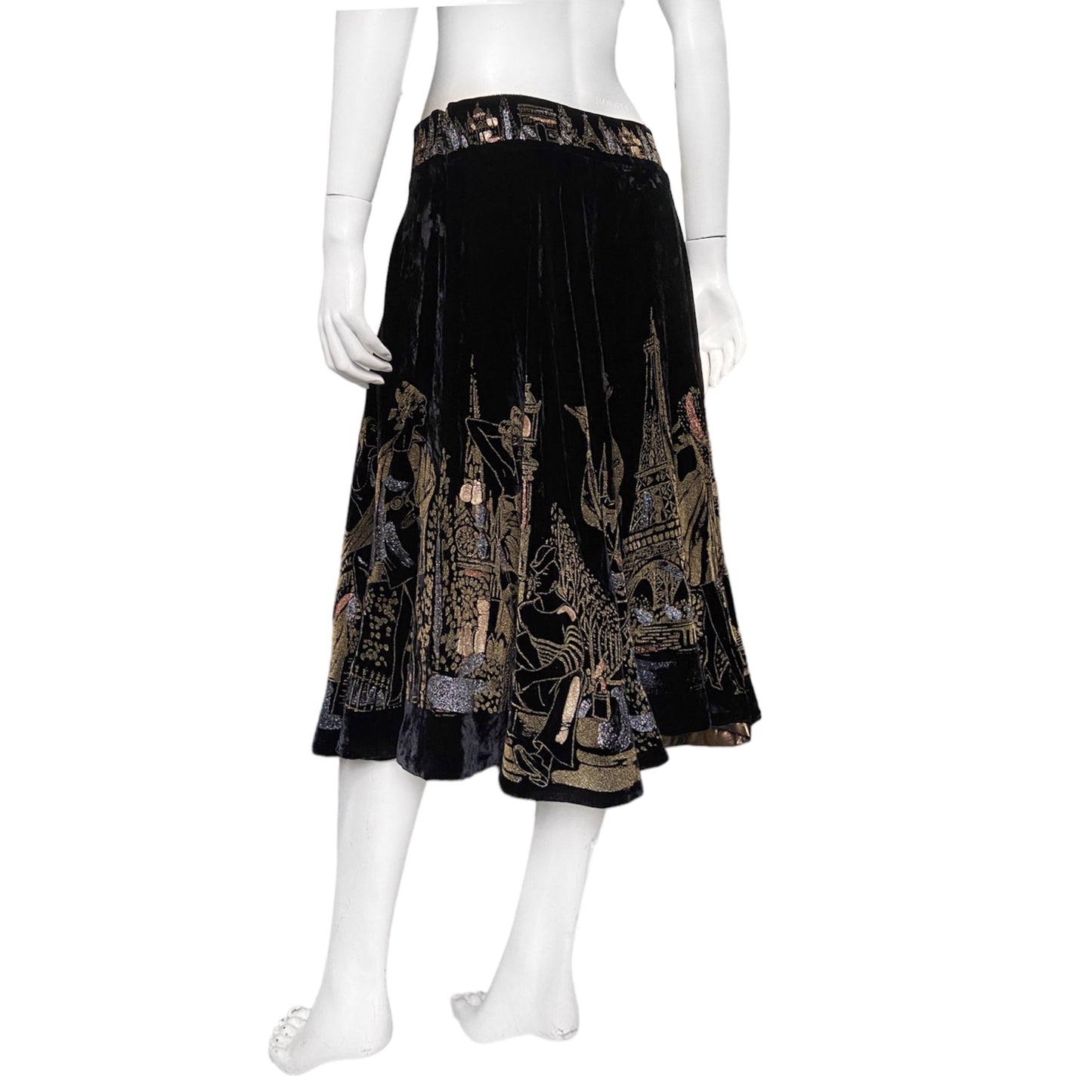 Jean Paul Gaultier Paris Black Gold Embroidered Skirt 42