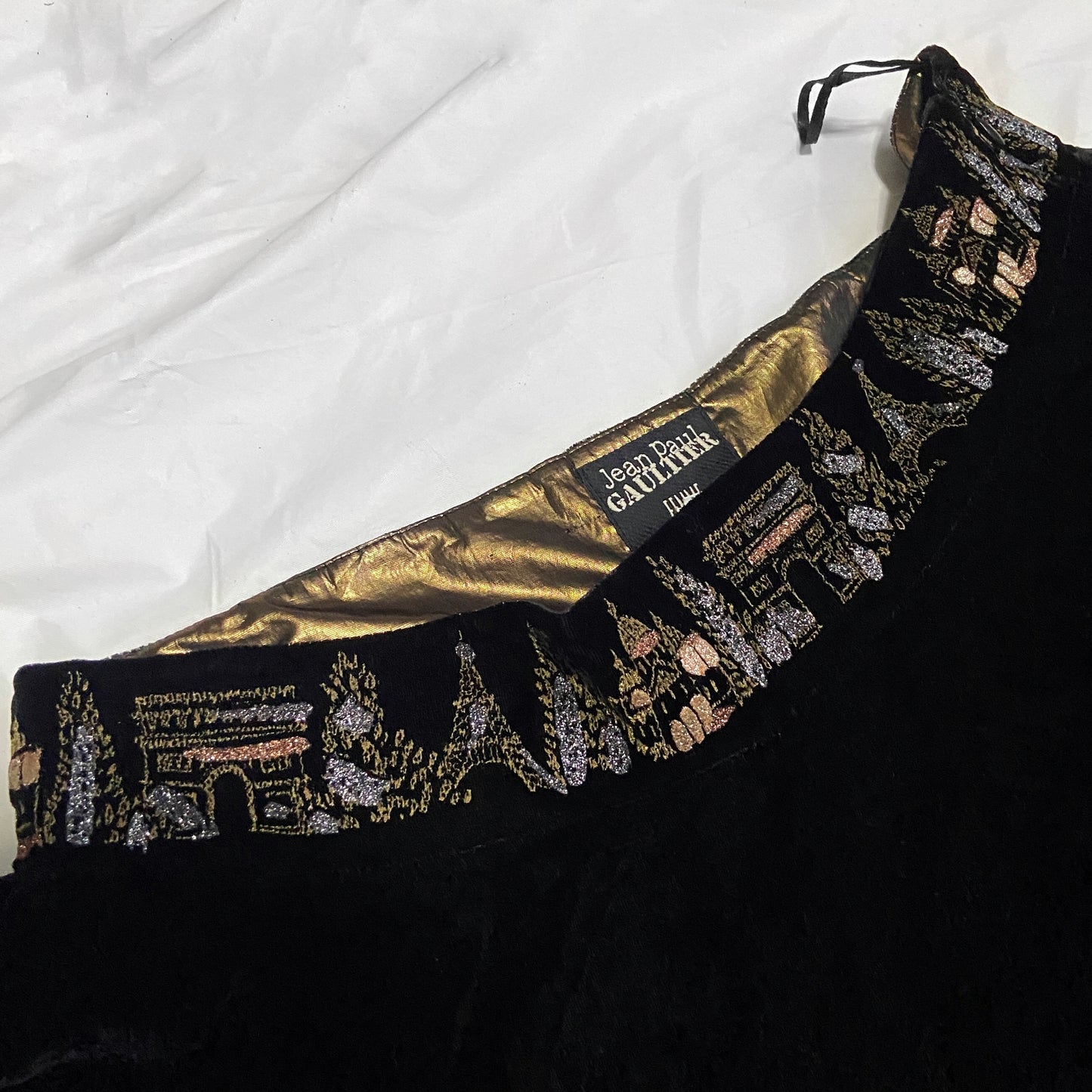 Jean Paul Gaultier Paris Black Gold Embroidered Skirt 42