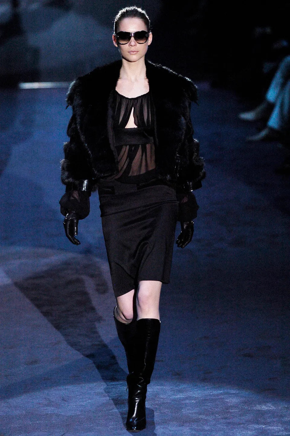 Gucci Fall 2005 Black Drop Shoulder Ruched Sheer Pure Silk Satin Top 40