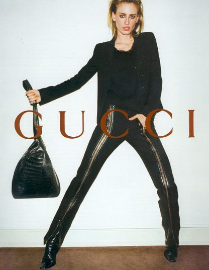 ICONIC Gucci Fall 2001 Tom Ford Black Wool &amp; Leather Zipper Pants 42