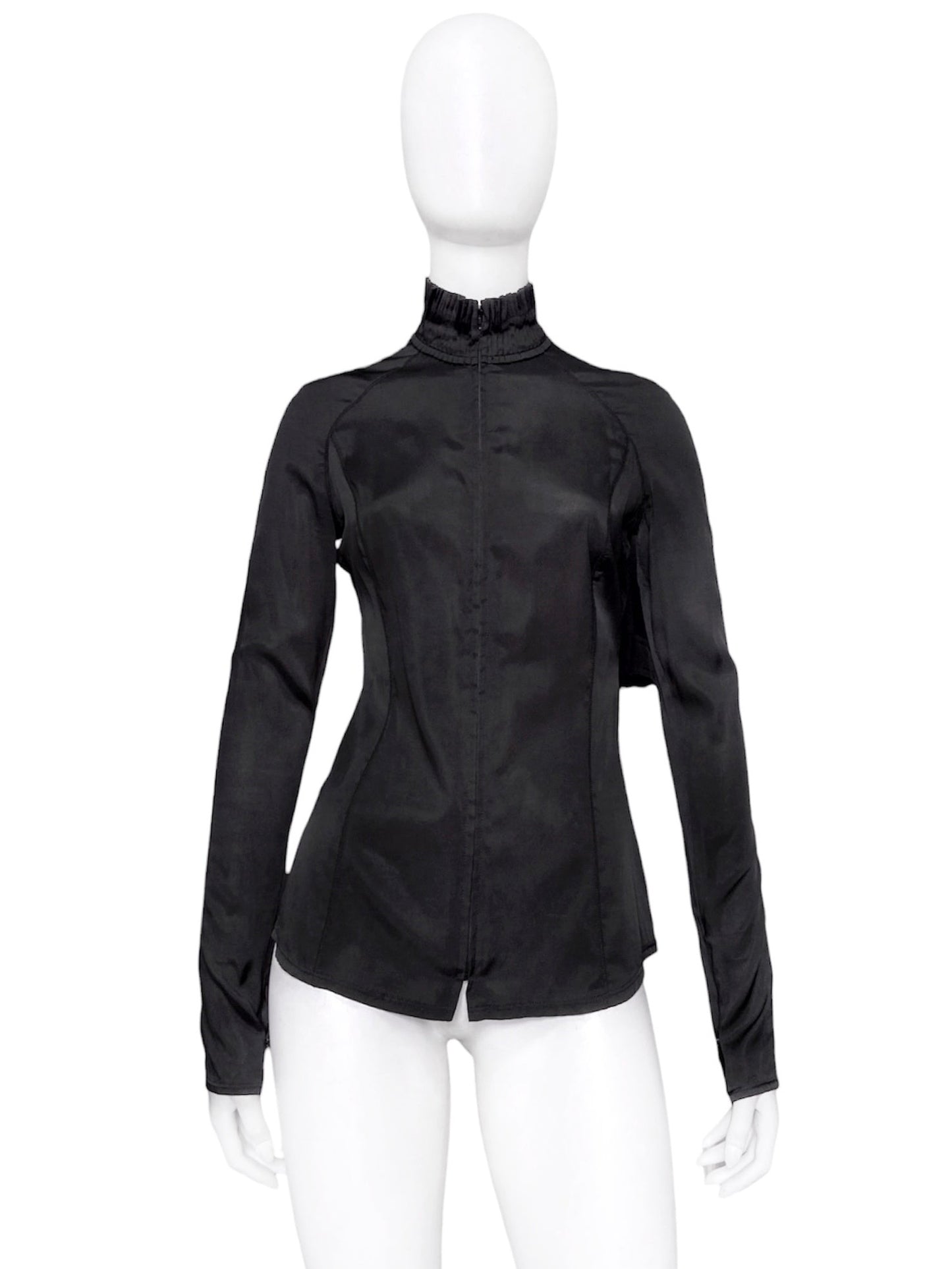 Gucci Fall 2004 Tom Ford Minimal Black Pleated Collar Silk Top Jacket 42