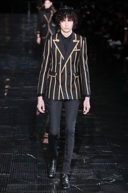 Saint Laurent Spring 2019 Metalica Gold Striped Double-Breasted Blazer 36