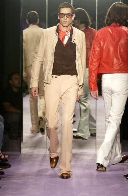 Yves Saint Laurent Rive Gauche Tom Ford Spring 2004 Men’s First Edition 65mm “Jonny” Brown Leather Wingtip Cuban Heeled Boots 44