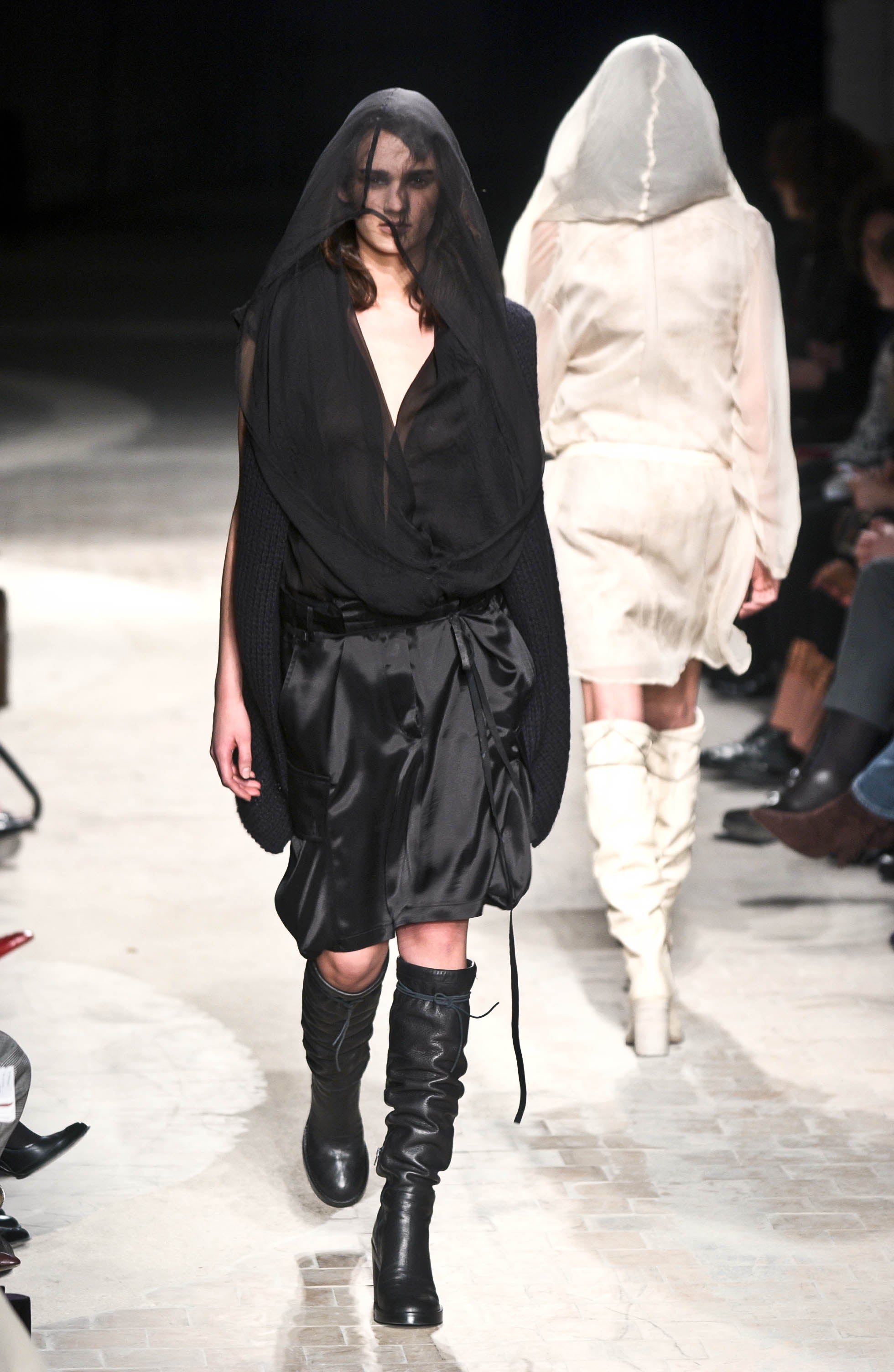 Ann Demeulemeester Fall 2002 Hooded Blouse + Suede Leather